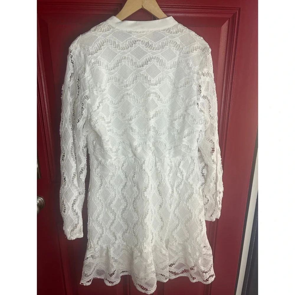 Melloday‎ Lace Mini Dress White Ruffle Long Sleeve Bridal Baby Shower Boho XL